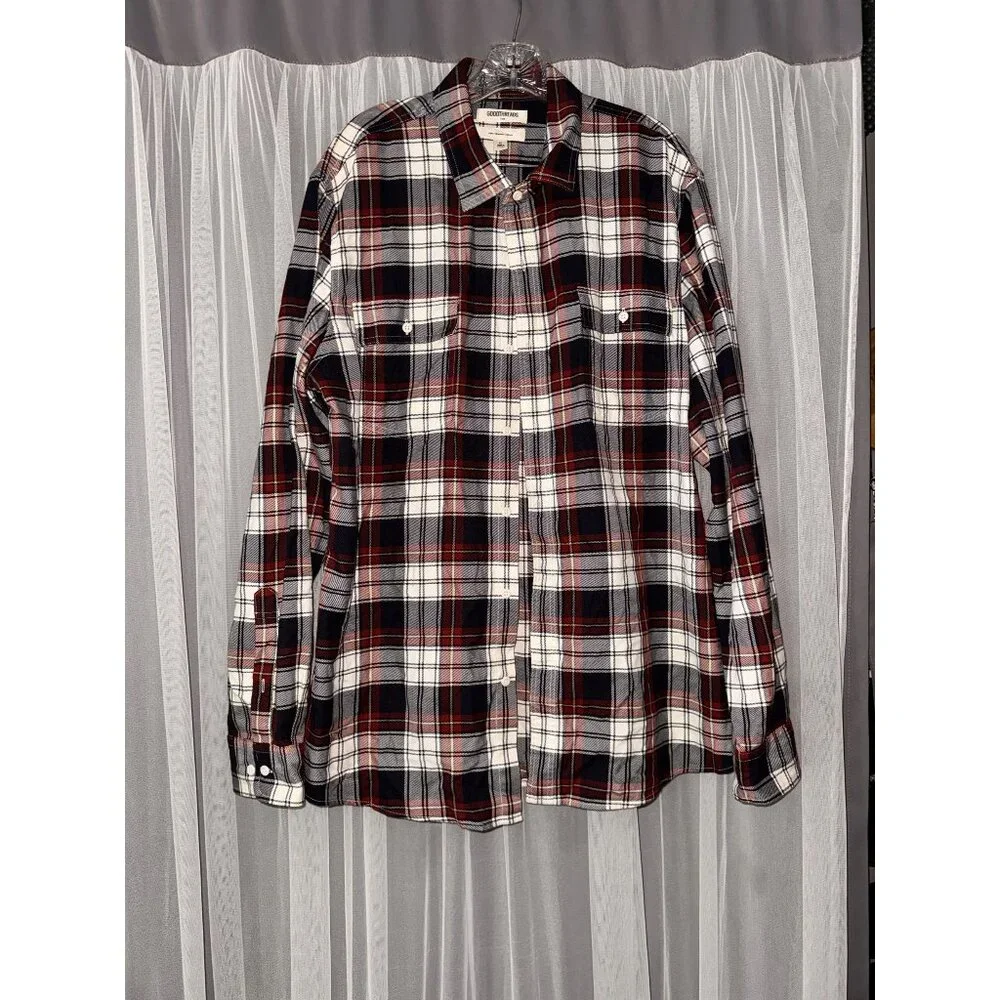 Mens Goodthreads Slim Fit Twill Plaid Button-Down Shirt XL Red & Navy - Picture 1 of 14
